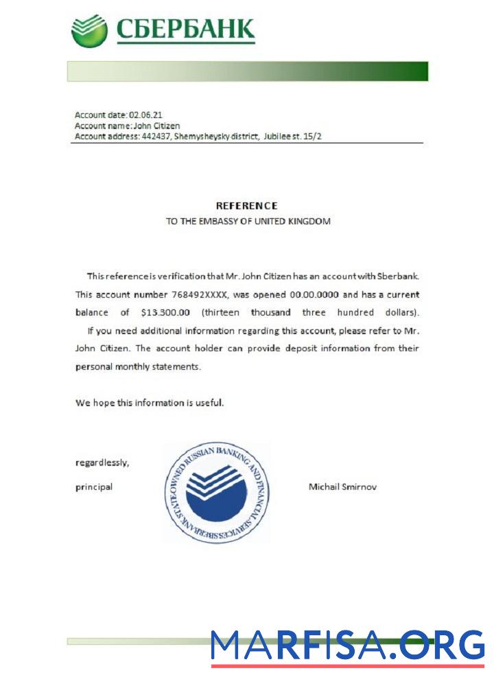 Realistic Russia Sberbank reference example